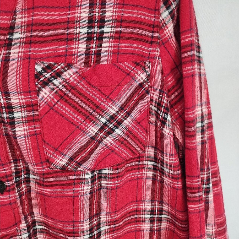 Cato Women's Red Plaid Long-Sleeve Half Button Flannel Tunic Length Size M - Picture 4 of 11